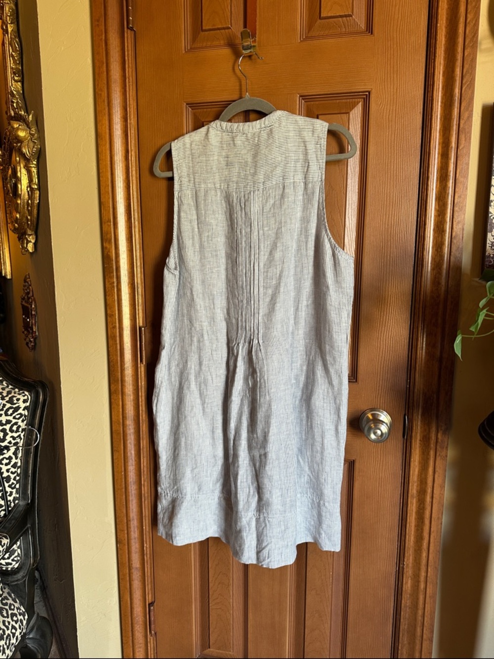 Quince 100% Linen Sleeveless Swing Dress in Blue Pinstripe, size Large - Picture 9 of 9